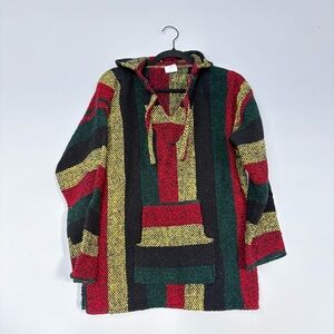 Baja Hoodie Drug Rug Mexican Blanket Pullover Kangaroo Pocket Size M Poncho